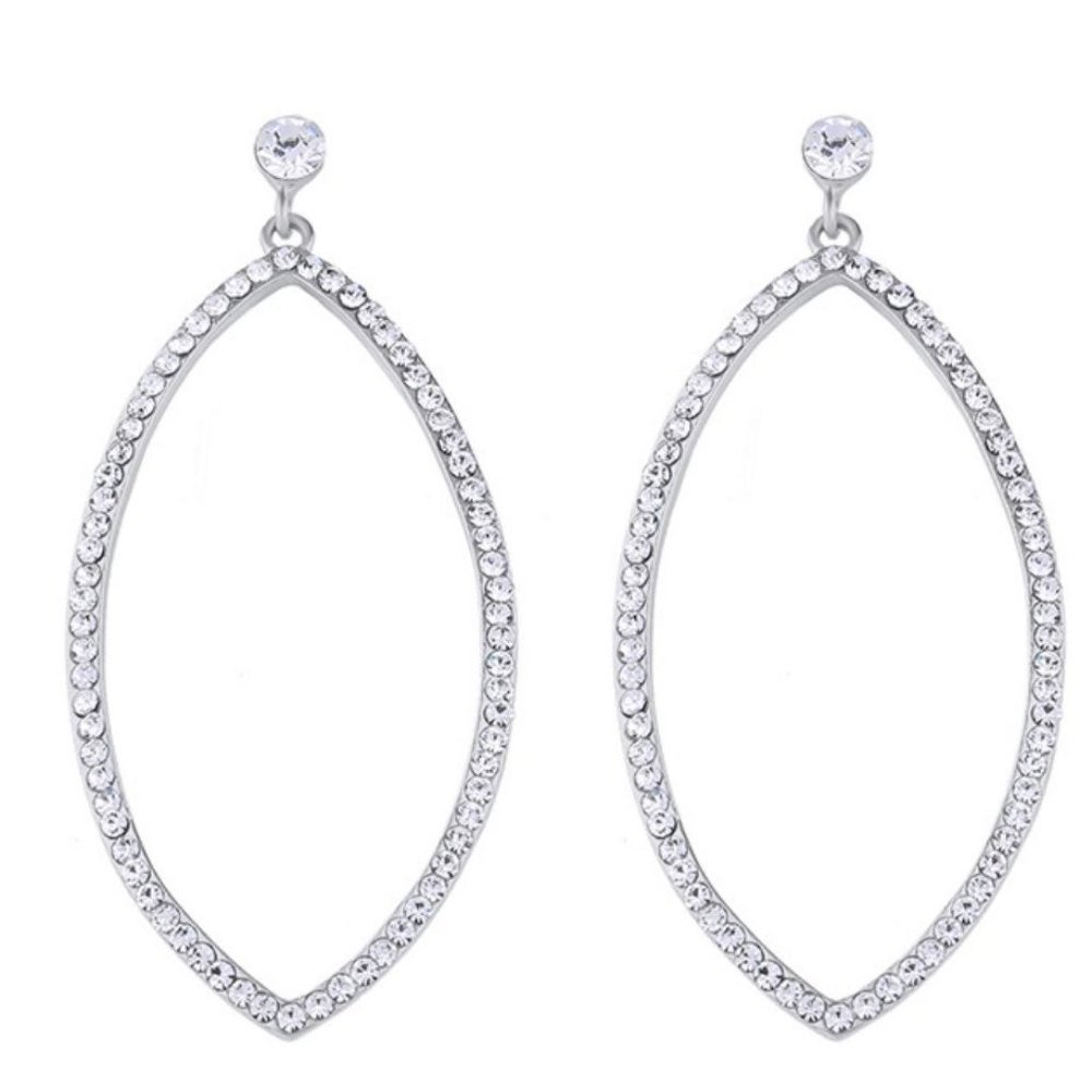 Silver CZ oval drop earrings